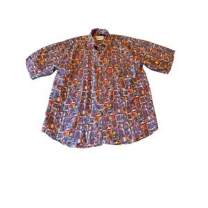 City Streets Shirt Multicolor 100% Silk Abstract Geometric Vintage 90s Mens M